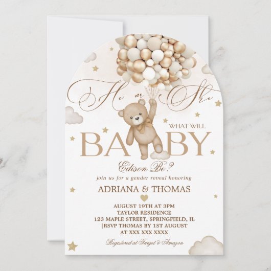 テディベア 性別発表 招待状 (正面)