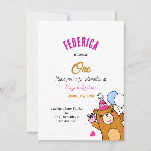 テディベア 招待状 (正面)