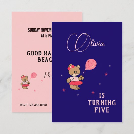 テディベア 招待状 (正面/裏面)