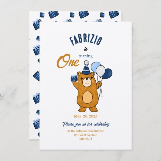 テディベア 招待状 (正面/裏面)