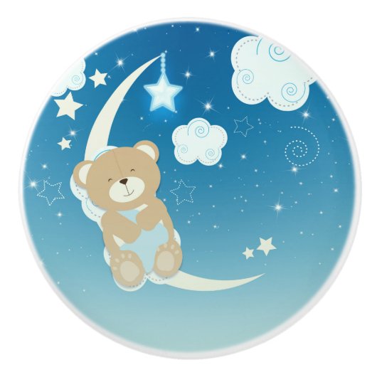 テディベア 月 星 かわいい 天体柄 こども部屋 セラミックノブ (正面)