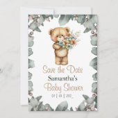 テディベア  水彩 白の日付 招待状 (正面)