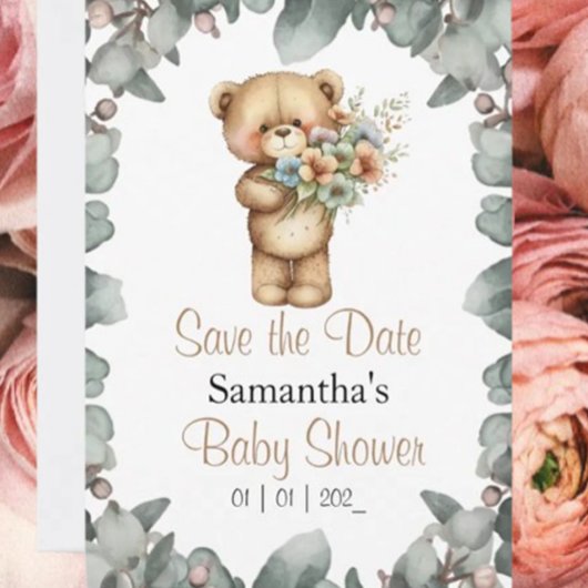 テディベア  水彩 白の日付 招待状