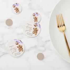 テディベア、紫色のバルーン、最初の誕生日 コンフェッティ