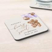 テディベア、紫色のバルーン、最初の誕生日 コースター (左側)