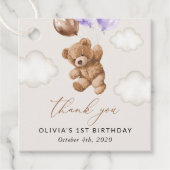 テディベア、紫色のバルーン、最初の誕生日 フェイバータグ (正面)