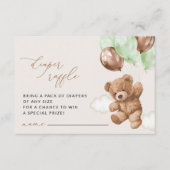 テディベア,緑のバルーン,おむつラッフル エンクロージャーカード (正面)