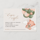 テディベア，緑のバルーン，おむつラッフル エンクロージャーカード (正面)