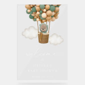 テディベア、緑のバルーン、ベビーシャワーへようこそ アクリルサイン (正面)