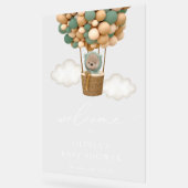 テディベア、緑のバルーン、ベビーシャワーへようこそ アクリルサイン (傾斜)