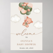 テディベア、緑のバルーン、ベビーシャワーへようこそ ポスター (正面)