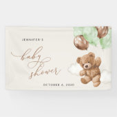 テディベア、緑のバルーン、ベビーシャワーへようこそ 横断幕 (横)