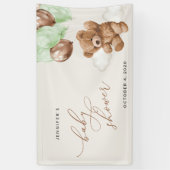 テディベア、緑のバルーン、ベビーシャワーへようこそ 横断幕 (縦)