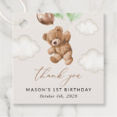 テディベア、緑のバルーン、最初の誕生日 フェイバータグ (正面)