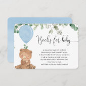 テディベア 緑の葉 ブルーバルーン 本 赤ちゃん 男の子 英語 エンクロージャーカード (正面/裏面)