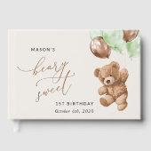 テディベア 緑の風船 初誕生日 ゲストブック (正面)