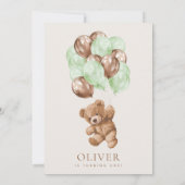 テディベア 緑の風船 初誕生日 招待状 (裏面)