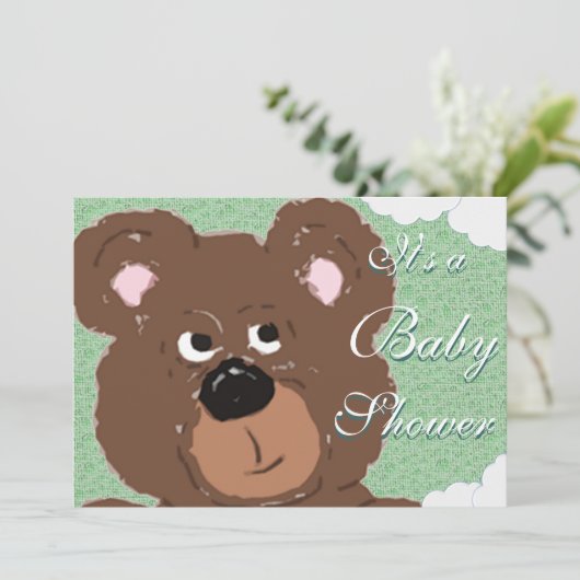 テディベア(緑)赤ちゃんシャワー 招待状 (スタンド正面)