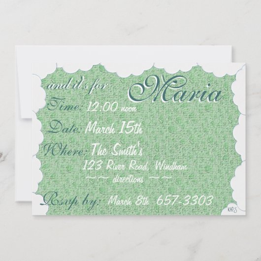 テディベア（緑）赤ちゃんシャワー 招待状 (裏面)