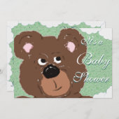 テディベア(緑)赤ちゃんシャワー 招待状 (正面/裏面)
