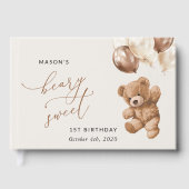 テディベア、茶色のバルーン、最初の誕生日 ゲストブック (正面)
