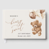 テディベア、茶色のバルーン、最初の誕生日 ゲストブック (正面)