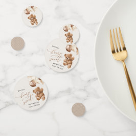 テディベア、茶色のバルーン、最初の誕生日 コンフェッティ