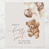 テディベア、茶色のバルーン、最初の誕生日 ワインラベル (シングルラベル)