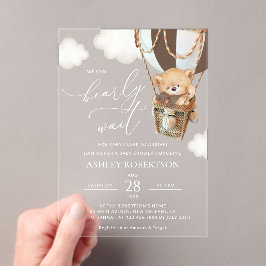 テディベア、茶色のホットエアバルーン、ベビーシャワー アクリル招待状