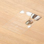 テディベア、茶色のホットエアバルーン、ベビーシャワー アクリル招待状 (レイダウン)