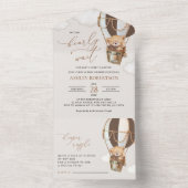 テディベア、茶色のホットエアバルーン、ベビーシャワー オールインワン招待状 (内側)