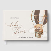 テディベア、茶色のホットエアバルーン、ベビーシャワー ゲストブック (正面)