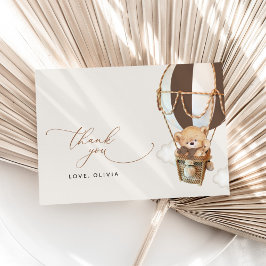 テディベア、茶色のホットエアバルーン、ベビーシャワー サンキューカード