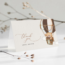 テディベア、茶色のホットエアバルーン、ベビーシャワー サンキューカード