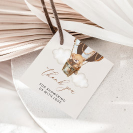 テディベア、茶色のホットエアバルーン、ベビーシャワー フェイバータグ