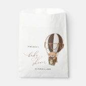 テディベア、茶色のホットエアバルーン、ベビーシャワー フェイバーバッグ (正面)