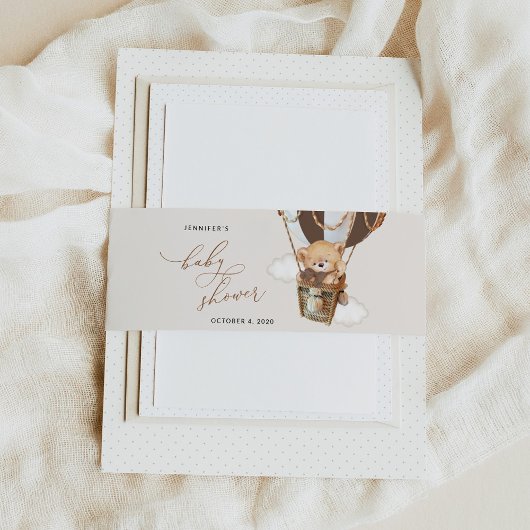 テディベア、茶色のホットエアバルーン、ベビーシャワー 招待状ベリーバンド