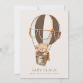 テディベア、茶色のホットエアバルーン、ベビーシャワー 招待状 (裏面)