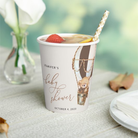 テディベア、茶色のホットエアバルーン、ベビーシャワー 紙コップ (インサイチュ)