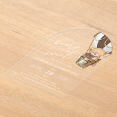 テディベア、茶色の熱気球、最初の誕生日 アクリル招待状 (レイダウン)