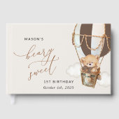 テディベア、茶色の熱気球、最初の誕生日 ゲストブック (正面)