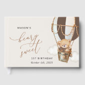 テディベア、茶色の熱気球、最初の誕生日 ゲストブック (正面)