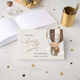 テディベア、茶色の熱気球、最初の誕生日 ゲストブック