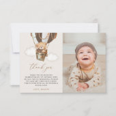 テディベア、茶色の熱気球、最初の誕生日 サンキューカード (正面)