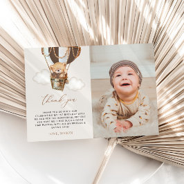 テディベア、茶色の熱気球、最初の誕生日 サンキューカード