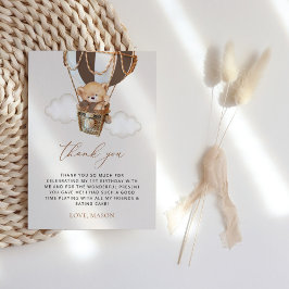 テディベア、茶色の熱気球、最初の誕生日 サンキューカード