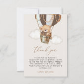 テディベア、茶色の熱気球、最初の誕生日 サンキューカード (正面)