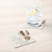 テディベア、茶色の熱気球、最初の誕生日 スクエアペーパーコースター (インサイチュ)