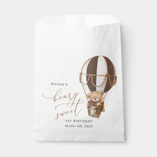 テディベア、茶色の熱気球、最初の誕生日 フェイバーバッグ (正面)