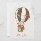 テディベア、茶色の熱気球、最初の誕生日 招待状 (裏面)
